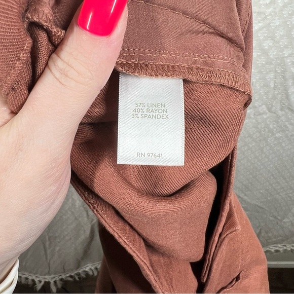 J. Jill NWT Brown Red Linen Stretch Crop Straight Pants - Picture 8 of 8